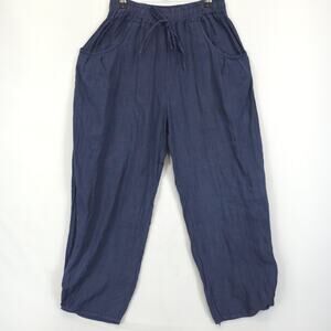 Linen Luv Ankle Pants Women S Elastic Waist Lightweight Pockets Italy Navy